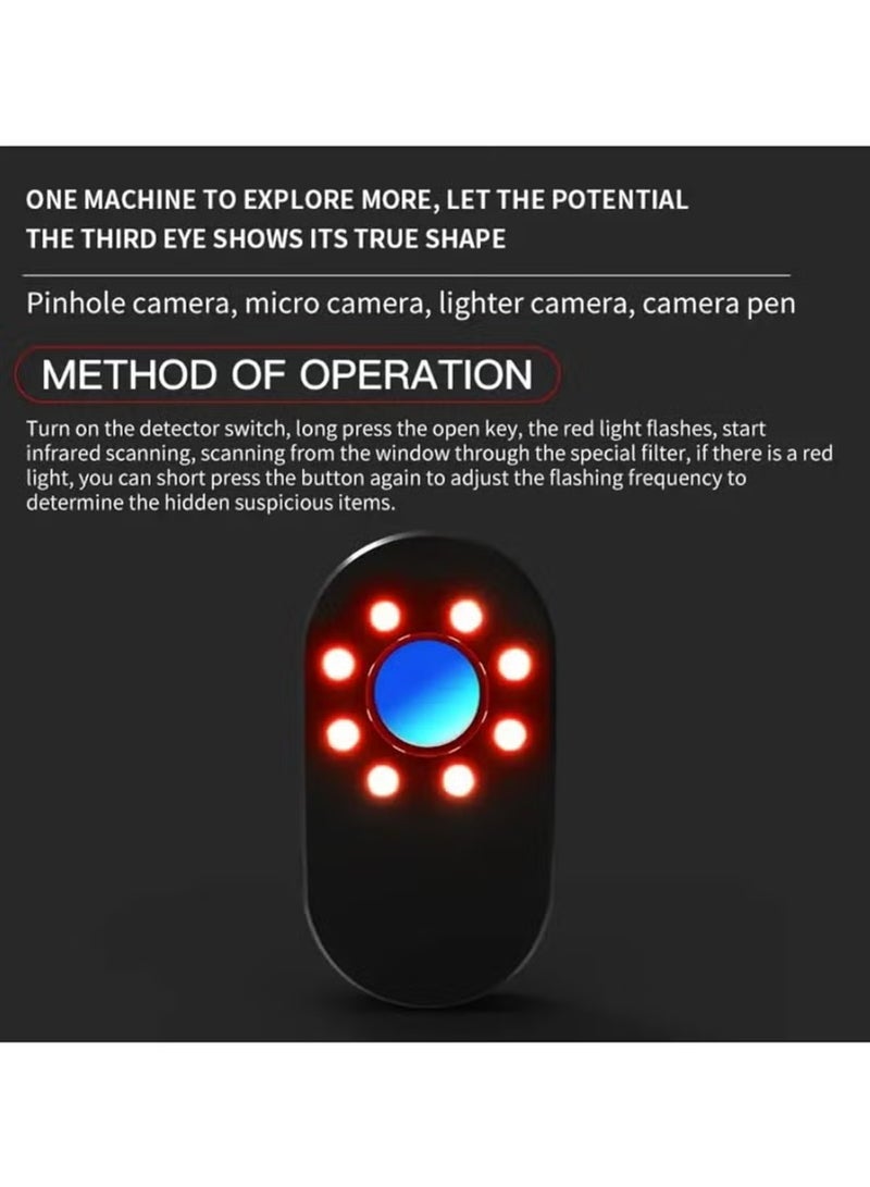 Hidden Camera Detectors Camera Detector Spy Camera Finder, Infrared Detector, Hotel Anti-Peeping Tool, Office, Bathroom, Surveillance Camera Detector Convenient to Carry (Black) - Image 5